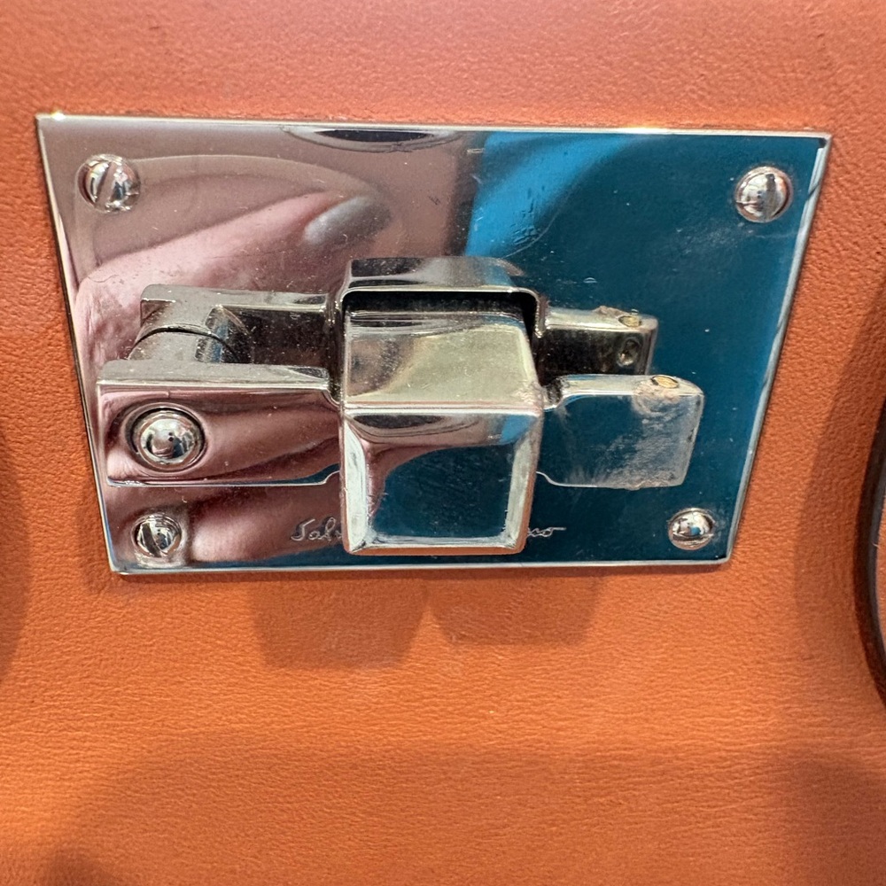 Salvatore Ferragamo Tangerine Studio Top-Handle Satchel AS-IS Handbag w/ Clutch - Picture 6 of 7